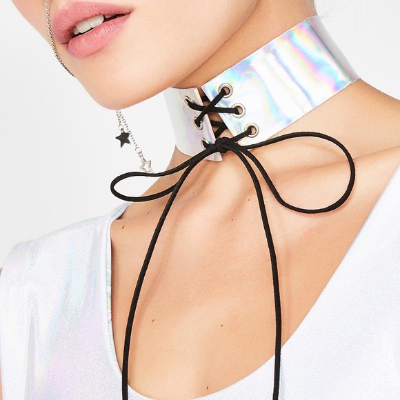 Dolls Kill Accessories - Dolls Kill Lace Up Holographic Choker